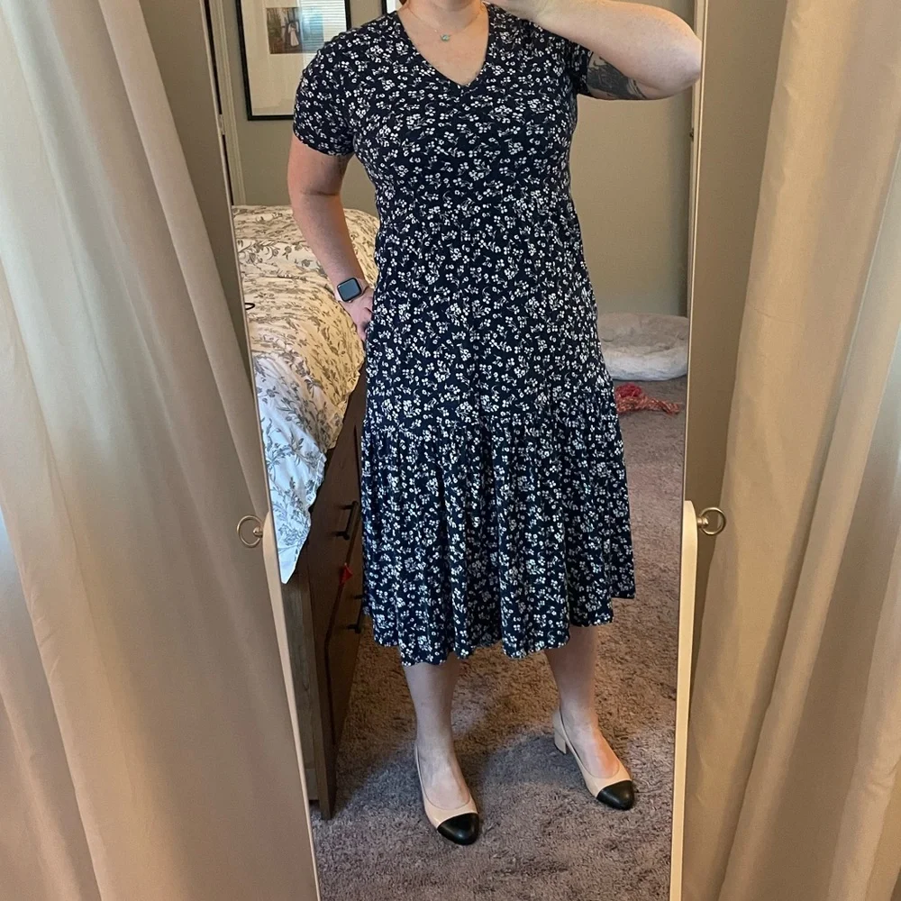 JCREW Navy Midi Floral Dress size M - Picture 2 of 3